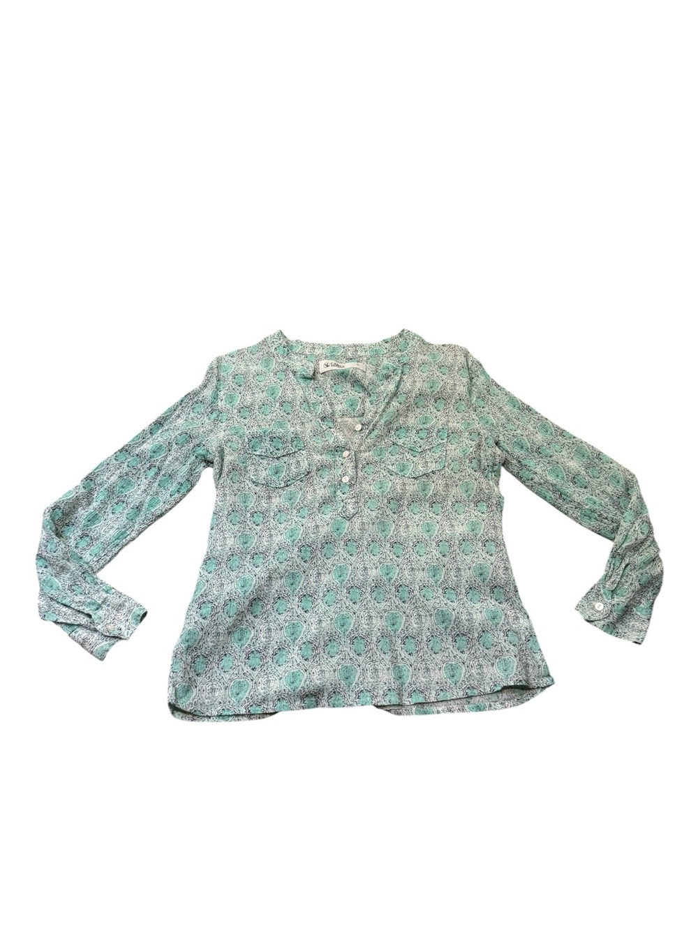 Carve Designs Teal Green and White Paisley Printed Top